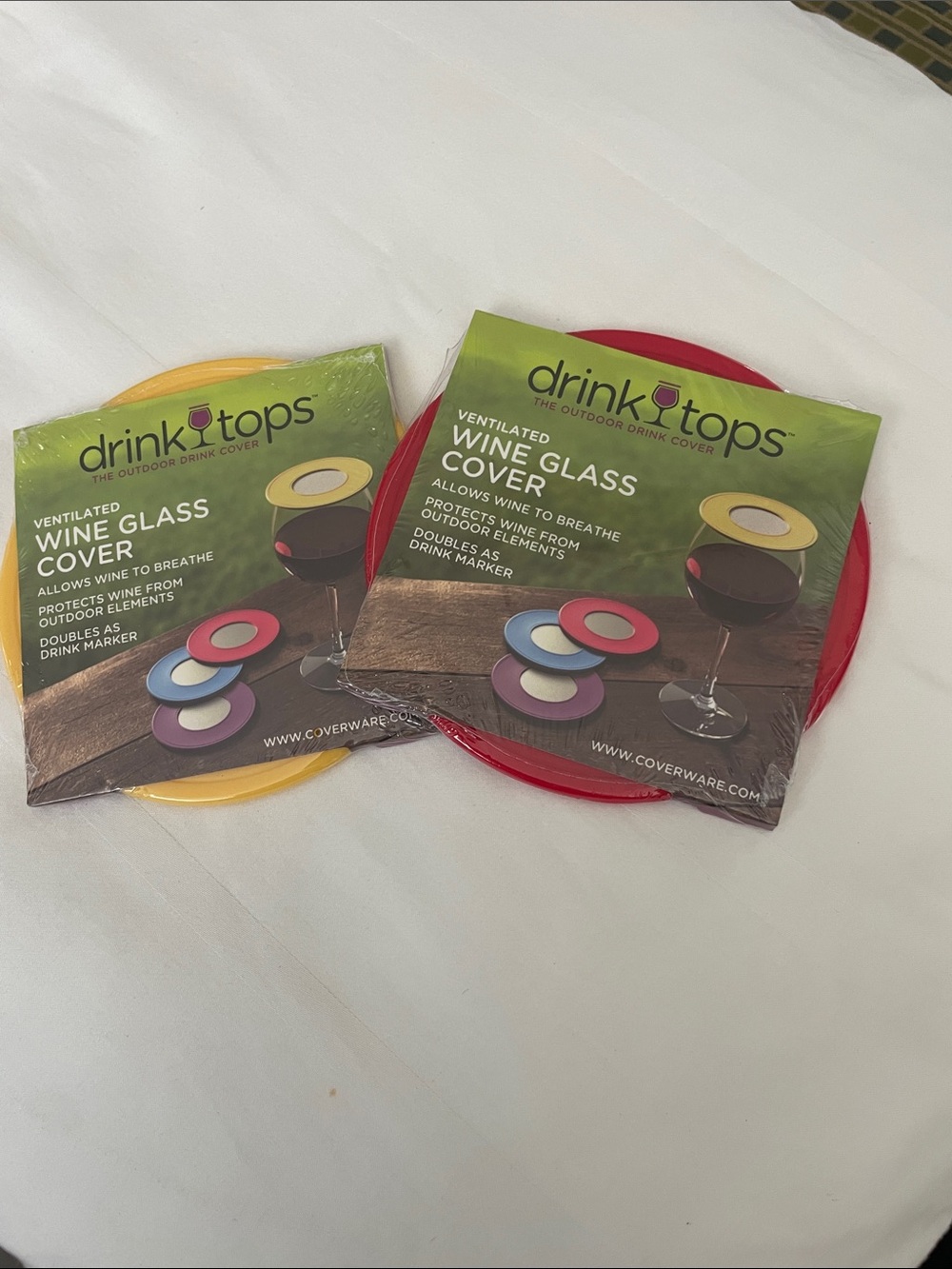 Ventilated Wine Glass Covers - Red & Yellow pack of Two - Picture 2 of 4